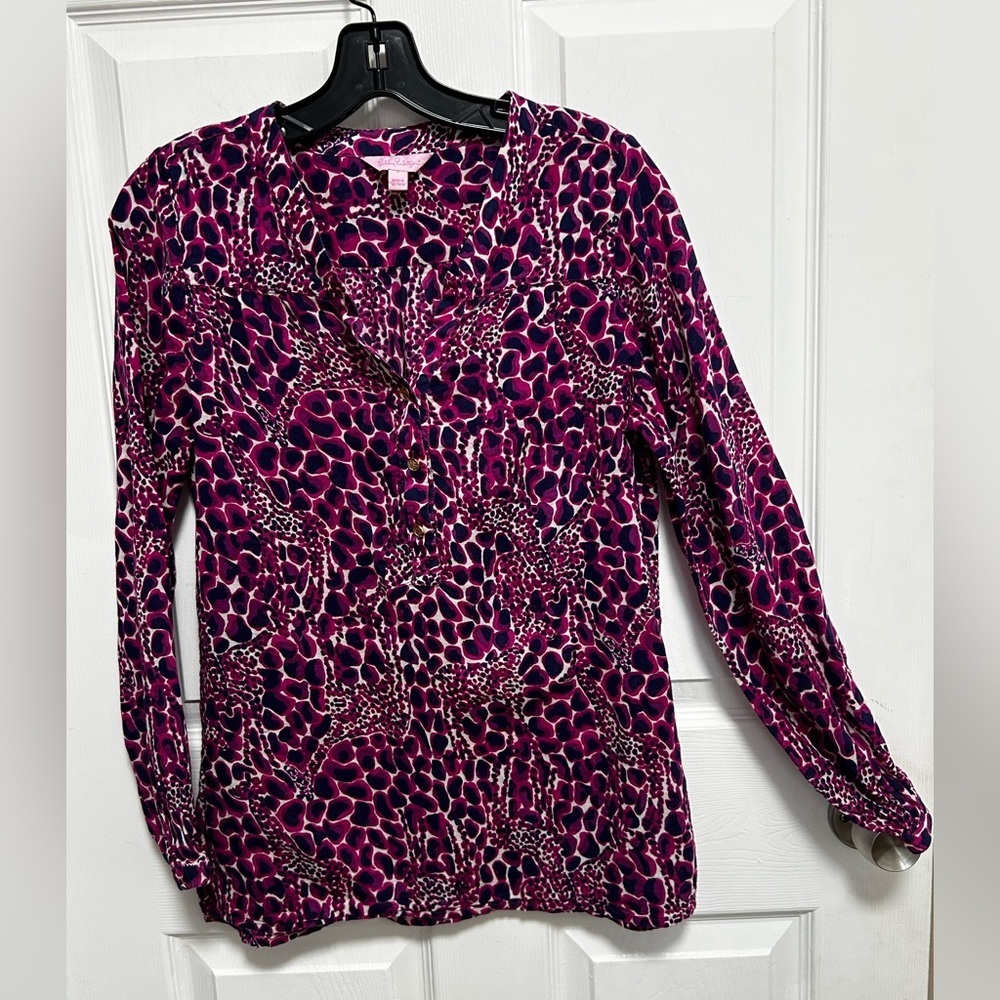 Lilly Pulitzer Pink and Purple Animal Print Blouse
